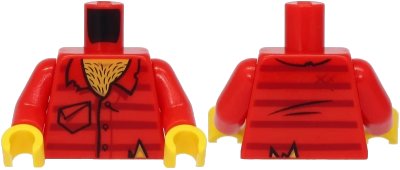 LEGO onderdeel Torso Worn Shirt with Dark Red Stripes and Pocket, Hairy Chest Pattern / Red Arms / Yellow Hands (973pb4007c01)