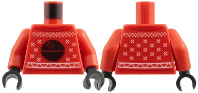 LEGO onderdeel Torso Knit Fair Isle Holiday Sweater with Black SW Death Star, White Trim and Snowflakes Pattern / Red Arms / Black Hands (973pb4009c01)