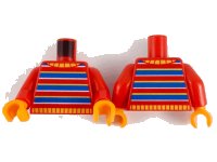 LEGO part Torso Sweater, Bright Light Orange Collar, Yellow, Blue and White Stripes Pattern / Red Arms / Orange Hands 973pb4079c01