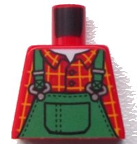 LEGO part Torso Overalls Green, Bright Light Orange Windowpane Check Shirt, White Undershirt Pattern 973pb4243