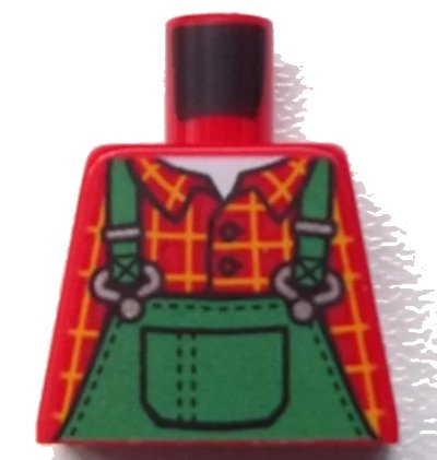 LEGO onderdeel Torso Overalls Green, Bright Light Orange Windowpane Check Shirt, White Undershirt Pattern (973pb4243)