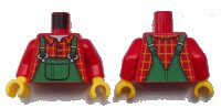 LEGO part Torso Overalls Green, Bright Light Orange Windowpane Check Shirt, White Undershirt Pattern / Red Arms / Yellow Hands 973pb4243c01