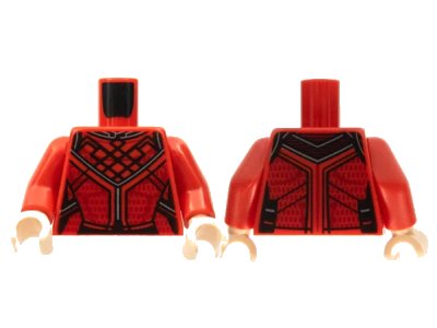 LEGO onderdeel Torso Tang, Ornate with Black Ribbing, Dark Red Trim Pattern / Red Arms / Light Nougat Hands (973pb4256c01)