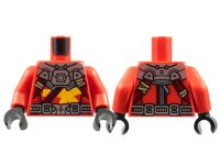 LEGO onderdeel Torso Silver Armor and Buckle, Dark Red Straps, Bright Light Orange Ninjago Logogram Letter K Pattern / Red Arms / Black Hands 973pb4314c01