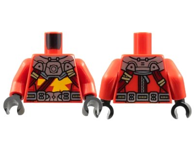 LEGO onderdeel Torso Silver Armor and Buckle, Dark Red Straps, Bright Light Orange Ninjago Logogram Letter K Pattern / Red Arms / Black Hands (973pb4314c01)