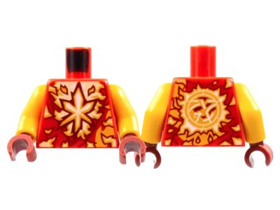 LEGO onderdeel Torso Tunic, White and Bright Light Orange Energy, Ninjago Logogram Letter K Pattern / Bright Light Orange Arms / Dark Red Hands (973pb4631c01)