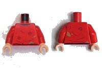 LEGO onderdeel Torso Crew Neck Sweater, Creases, Patches, Dark Tan Stains Pattern / Red Arms / Light Nougat Hands 973pb4662c01