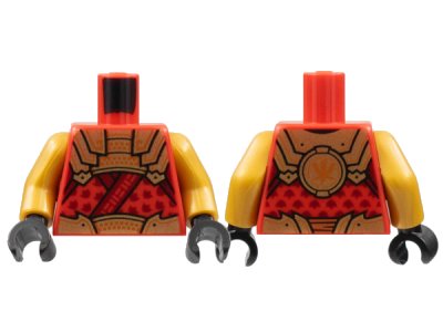 LEGO onderdeel Torso Tunic, Gold Plate Armor and Belt with Dark Orange Trim, Ninjago Logogram Letter K, Dark Red Leaves Pattern / Pearl Gold Arms / Black Hands (973pb4808c01)