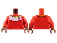 LEGO part Torso Soccer Uniform, Yellow Collar, White Shoulder Panel, Dark Red Dice Logo Pattern / Red Arms / Reddish Brown Hands 973pb4961c01