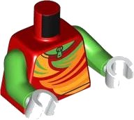 LEGO part Torso Ski Top with Bright Green, Bright Light Orange, and Orange Swaths over Shirt with Zipper Pattern / Bright Green Arms / White Hands 973pb5300c01