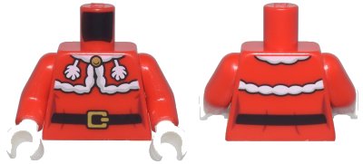 LEGO onderdeel Torso Female Dress with White Fur Trim, Collar, and Tassels, Black Belt with Gold Buckle Pattern / Red Arms / White Hands (973pb5856c01)
