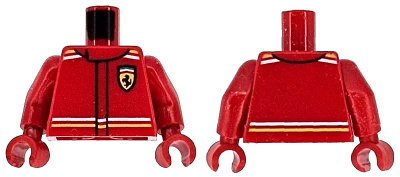 LEGO onderdeel Torso Racing Suit with Ferrari Logo and White and Yellow Stripes on Shoulders and Waist Pattern / Red Arms / Red Hands (973pb6024c01)