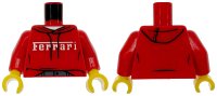 LEGO onderdeel Torso Hoodie with Black Drawstrings and Stitching, White Ferrari Logo and Undershirt, Dark Bluish Gray Pants Pattern / Red Arms / Yellow Hands 973pb6521c01