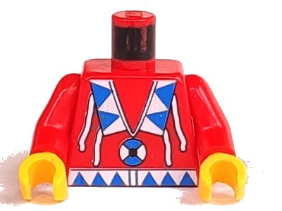 LEGO onderdeel Torso Western Indians Triangles, Blue/White Amulet Pattern / Red Arms / Yellow Hands (973px104c01)