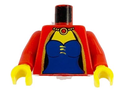 LEGO onderdeel Torso Castle Knights Kingdom Blue Corset and Necklace Pattern (Maiden) / Red Arms / Yellow Hands (973px114c01)