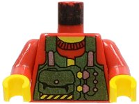 LEGO part Torso Rock Raiders Green Vest with Pouches Pattern (Bandit) / Red Arms / Yellow Hands 973px25c01