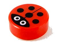 LEGO part Tile, Round 1 x 1 with Ladybug, Large White Eyes with Black Pupils Pattern 98138pb177