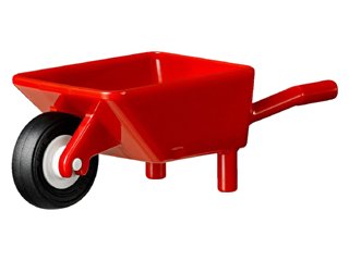 LEGO onderdeel Minifigure, Utensil Wheelbarrow with White Pulley Wheel with Black Tire 14mm D. x 4mm Smooth Small Single with Number Embossed on Side (98288 / 3464c03) (98288c01)