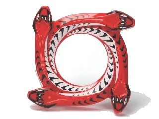 LEGO onderdeel Ring 4 x 4 with 2 x 2 Hole and 4 Snake Head Ends and Black and White Scales Snake Pattern (Ninjago Spinner Crown) (98342pb03)