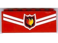 LEGO part Stickered Assembly 6 x 1 x 2 with Fire Logo Badge and White Diagonal Stripes Pattern (Sticker) - Set 7945 - 2 Brick 1 x 6 ba003pb07