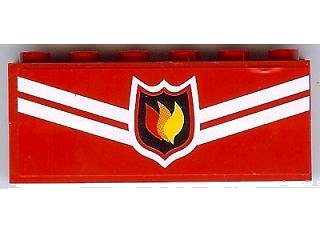 LEGO onderdeel Stickered Assembly 6 x 1 x 2 with Fire Logo Badge and White Diagonal Stripes Pattern (Sticker) - Set 7945 - 2 Brick 1 x 6 (ba003pb07)