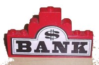 LEGO part Stickered Assembly 8 x 1 x 4 with 'BANK' and Dollar Sign Pattern (Sticker) - Set 6765 BA007pb01