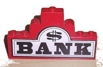 LEGO onderdeel Stickered Assembly 8 x 1 x 4 with 'BANK' and Dollar Sign Pattern (Sticker) - Set 6765 (BA007pb01)
