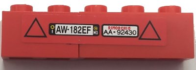 LEGO onderdeel Stickered Assembly 5 x 1 x 1 with Licence Plates 'AW 182EF', 'AA 92430' and 2 Black Triangles Pattern (Sticker) - Set 8153 - 1 Brick 1 x 2, 1 Brick 1 x 3 (BA325pb01)