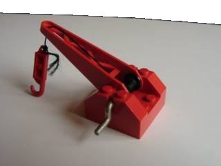 LEGO onderdeel String Reel Winch 4 x 4 x 2 with Sloped Top, Metal Handle, Black Drum and Crane Arm Complete with String and Crane Hook Right (bb0072c01)