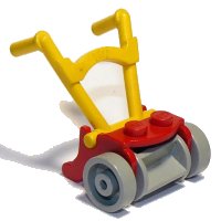LEGO part Fabuland Utensil Lawnmower with Light Gray Wheels and Yellow Handles fabad2
