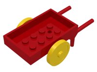 LEGO onderdeel Fabuland Utensil Wheelbarrow, Rectangular with Yellow Wheel Pair Large with Center Stud with Fixed Red Axle (fabad6 / fabwheel2) fabad6c01