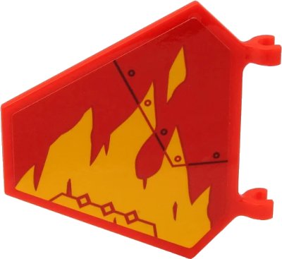 LEGO onderdeel Flag 5 x 6 Hexagonal with Yellow Flames and Black Line and Circles on Red Background Pattern Model Right Side (Sticker) - Set 71704 (x1435pb031R)