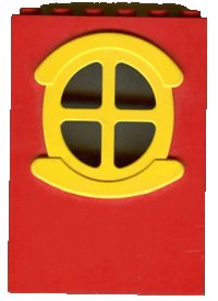 LEGO onderdeel Fabuland Building Wall 2 x 6 x 7 with Round Symmetric Yellow Window x635c02