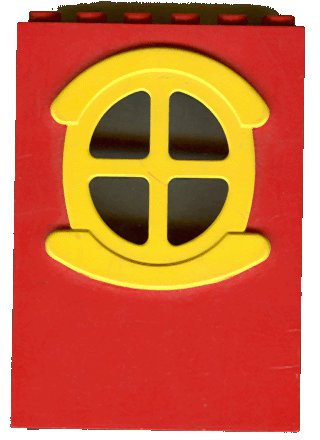 LEGO onderdeel Fabuland Building Wall 2 x 6 x 7 with Round Symmetric Yellow Window (x635c02)