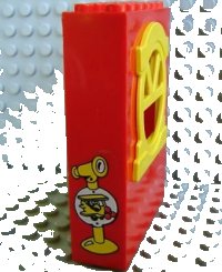 LEGO onderdeel Fabuland Building Wall 2 x 6 x 7 with Round Top Yellow Window and Field Glass and Plane Pattern (Sticker) - Set 3671 x636c02pb05