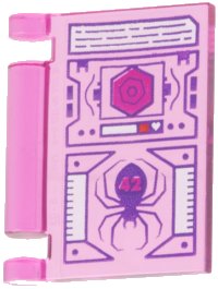 LEGO part Minifigure, Utensil Book Cover with Tablet Screen, Dark Purple Spider and Lines, Magenta '42' and Hexagon, White Trim Pattern 24093pb101
