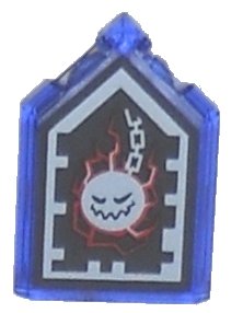 LEGO onderdeel Tile, Modified 2 x 3 Pentagonal with Nexo Forbidden Power Shield Pattern - Wrecking Wrath (22385pb059)