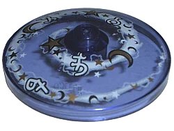 LEGO onderdeel Dish 4 x 4 Inverted (Radar) with Solid Stud with Black, Gold, and White Moons, Stars, and Magic Symbols on White Spiral Pattern (3960pb004)