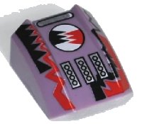 LEGO part Slope, Curved 2 x 2 Lip with Red/Black Lightning Pattern (Gear) 30602pb011