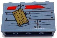 LEGO part Panel 1 x 4 x 2 with Side Supports - Hollow Studs with Wooden Boards, Wood Grain, Nails, Red Paint and Dark Tan Patch Pattern (Sticker) - Set 70422 14718pb072