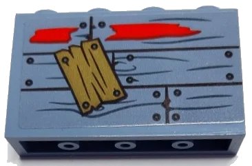 LEGO onderdeel Panel 1 x 4 x 2 with Side Supports - Hollow Studs with Wooden Boards, Wood Grain, Nails, Red Paint and Dark Tan Patch Pattern (Sticker) - Set 70422 (14718pb072)