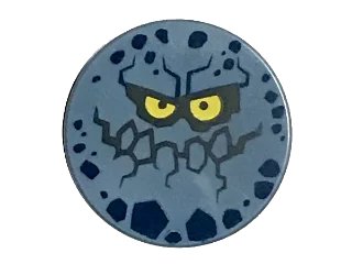 LEGO onderdeel Tile, Round 2 x 2 with Bottom Stud Holder with Rock Creature Face with Jagged Grin, Dark Blue Spots and Yellow Eyes Pattern (14769pb184)