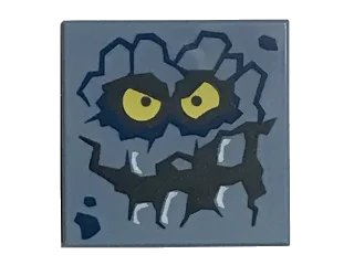 LEGO onderdeel Tile 2 x 2 with Rock Creature Face with Jagged Grin, Dark Blue Spots and Yellow Eyes Pattern (Brickster) (3068pb1087)