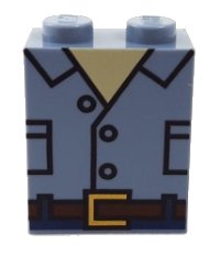 LEGO part Stein 1 x 2 x 2 with Inside Stud Holder with Black Outlined Open Shirt with Pockets and Reddish Brown Belt Pattern (BrickHeadz Owen Torso) 3245cpb074
