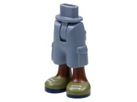 LEGO part Mini Doll Hips and Trousers Cropped Large Pockets with Molded Reddish Brown Legs and Printed Olive Green Shoes with White Laces and Dark Blue Soles Pattern - Thin Hinge 35216bc00pb001