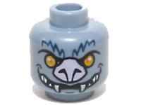LEGO part Minifigure, Head Alien Chima Bat with Bright Light Orange Eyes, Lavender Nose, Dark Blue Fur Lines, and White Fangs Pattern 3626pb1090