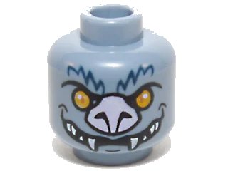 LEGO onderdeel Minifigure, Head Alien Chima Bat with Bright Light Orange Eyes, Lavender Nose, Dark Blue Fur Lines, and White Fangs Pattern (3626pb1090)