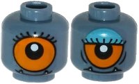 LEGO part Minifigure, Head Dual Sided Alien with Lower Fangs, Eyelashes, Single Orange Eye Open / Eye Half Closed with Blue Eye Shadow Pattern 3626pb1241