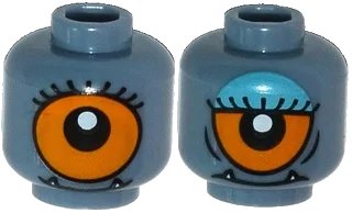 LEGO onderdeel Minifigure, Head Dual Sided Alien with Lower Fangs, Eyelashes, Single Orange Eye Open / Eye Half Closed with Blue Eye Shadow Pattern (3626pb1241)
