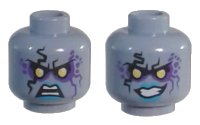 LEGO part Minifigure, Head Dual Sided Alien with Yellow Eyes, Dark Purple Rock Effect, Blue Lips, Teeth, Open Mouth Angry / Evil Grin Pattern 3626pb1844